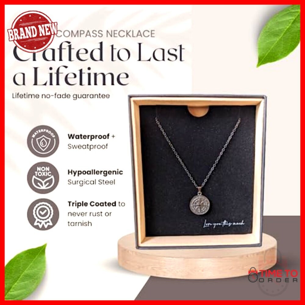 Men's 316L Steel Compass Necklace, 22-Inch Chain, Romantic Gift for Boyfriend - Picture 5 of 7